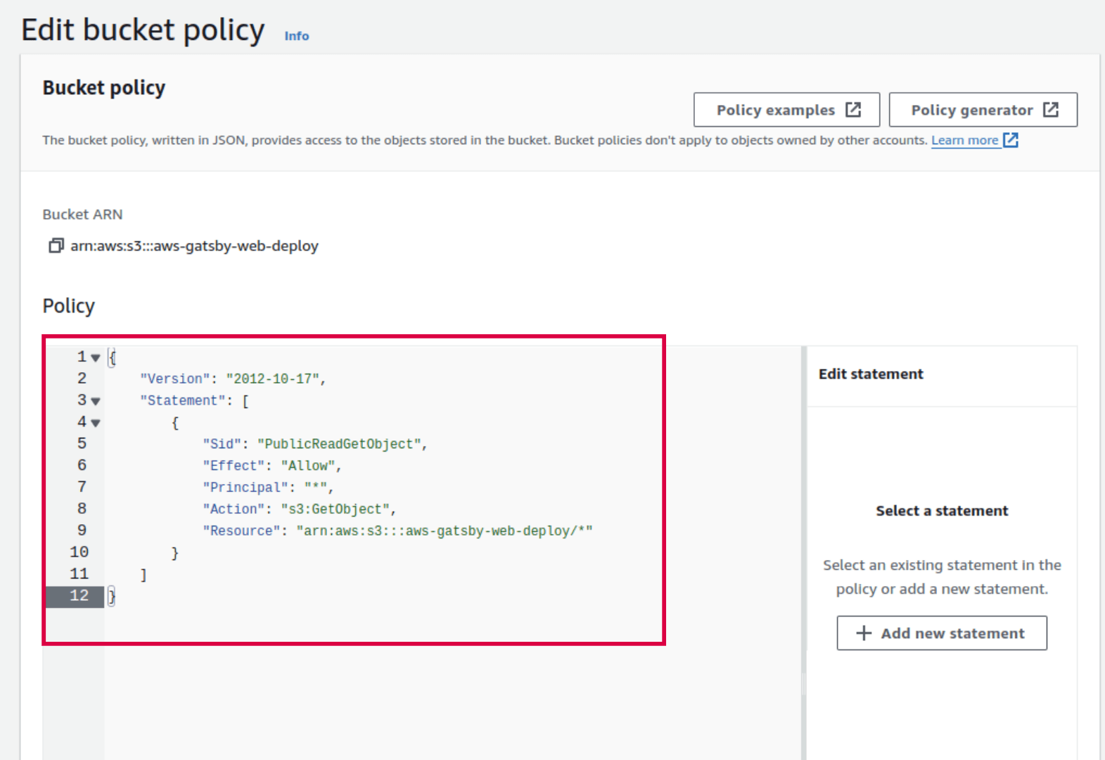 Image of AWS bucket policy